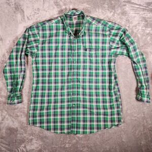 Cinch Shirt Men's XXL Green Long Sleeve Button Front Micro Plaid Cowboy Comfort
